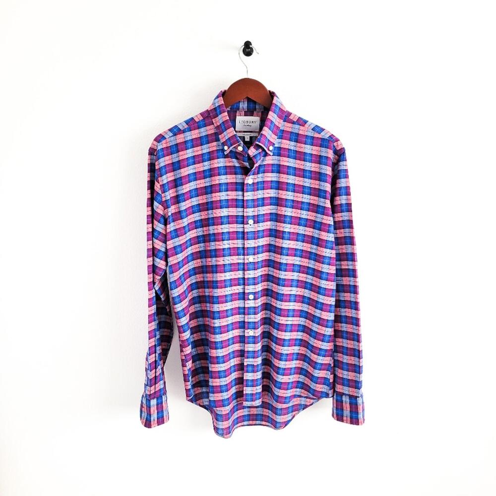 NEW Ledbury Linen Cotton Button Down Shirt Tailored Fit Mens 16 Blue Purple - Picture 4 of 9